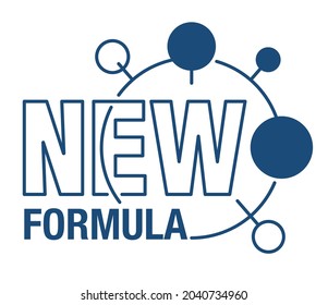 New Formula - badge in thin line, with molecular cell elements - isolated vector sticker for packaging information