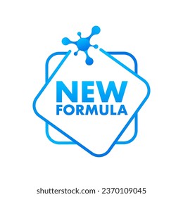 Nueva etiqueta azul de fórmula. Nueva información de empaquetado de Fórmula. Ilustración de material vectorial