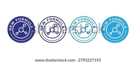 New Formula circular product upgrade announcement badges collection in four styles set