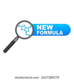 Ilustração New Formula Concept with Molecule Under Magnifying Glass.Vetor