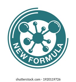 New Formula flat badge in circular form with molecular cell inside - isolated vector sticker for packaging information