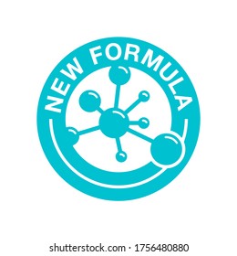 New Formula stamp in circular form with molecular cell inside - isolated vector sticker for packaging information