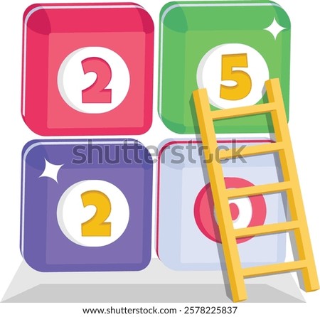 New Foundation Lets Build Twenty Twenty Five concept,  Block Party two thousand twenty-five vector icon design Stacking Up  Good Times 2025 sign festive holiday season symbol new year party stock