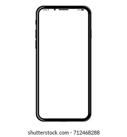 New frameless black smartphone concept design with white screen. Vector isolated illustration