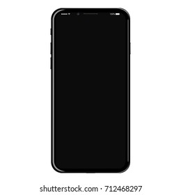 New frameless black smartphone concept design with black screen. Vector isolated illustration