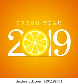 New fresh 2019 year vector card illustration on yellow background