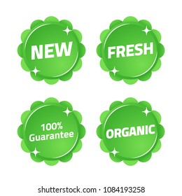 New fresh organic guarantee green product item badge set