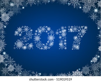 New full-color gradient background with lots of snowflakes and 2017  blue