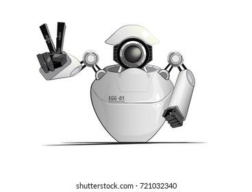 New funny robot, concept design robot,robot egg,robot with one eye,gray robot