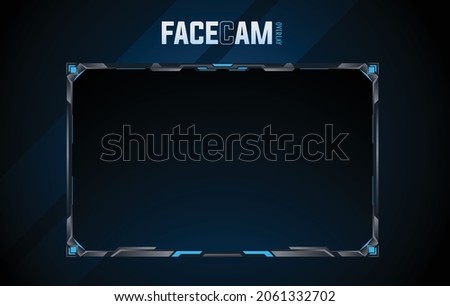 New, futuristic and modern face-cam border for streamers and gamers. Can be used in different technology related marketing posts or projects. Blue neon metallic frame looks cool on dark screens. 