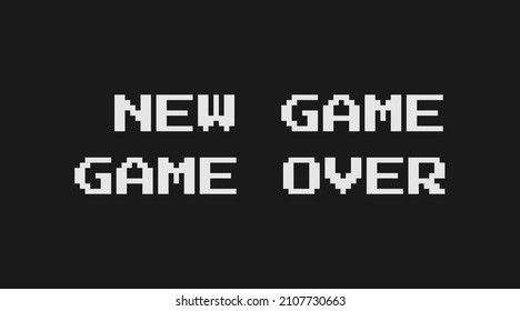 New game. Game over. Vector pixel art inscription from 8 bit video game