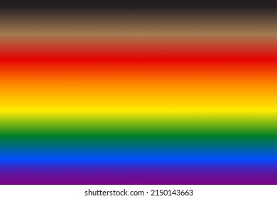 New Gay pride LGBTQ flag with black and brown stripes. Rainbow gradient background. Vector illustration