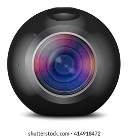 New generation of camera three hundred and sixty degrees Vector Mock Up. Fully Re-size-able with high resolution great for showcase, product, presentations, advertising in modern style. Black color.