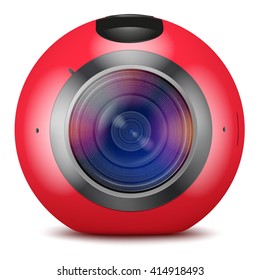 New generation of camera three hundred and sixty degrees Vector Mock Up. Fully Re-size-able with high resolution great for showcase, product, presentations, advertising in modern style. Red color.