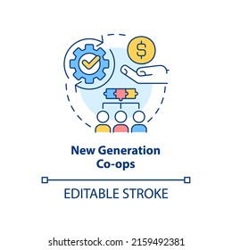 New generation co-ops concept icon. Offering value-added products abstract idea thin line illustration. Cooperative model. Isolated outline drawing. Editable stroke. Arial, Myriad Pro-Bold fonts used