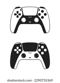 Controlador de juego de nueva generación en blanco y negro sobre fondo blanco. Ilustraciones vectoriales de gamepad para aplicaciones de juegos o sitios web. 