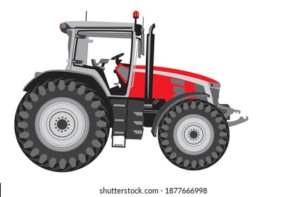 New generation modern red tractor. Detailed vector illustration. Agricultural machinery. Wheeled tractor. Isolated on white background.