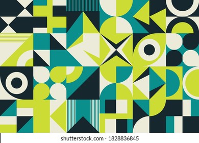New geo artwork of vector abstract composition design made with colorful geometric shapes and simple geometrical figures, useful for web background, poster texture, covers, front pages and prints.