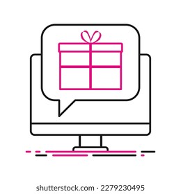 New gift simple flat icon. Message on computer. Concept of online sales