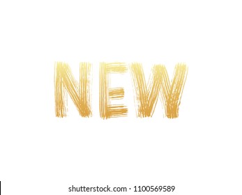 New gold text on white background.. Modern brush calligraphy. Vector illustration. Hand drawn lettering word. Design for social media, print lables, poster banner etc