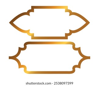 New golden Islamic Ramadan frames. Arabic style window or arch.Gold border vector illustration isolated on transparent background.
