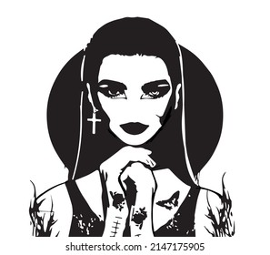 New Goth  Stylized black and white vector portrait