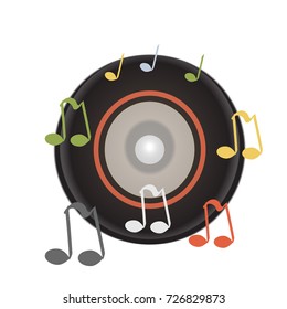 New gramophone vinyl disc,realistic retro design, vector art image illustration isolated , notes