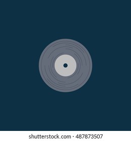 New gramophone vinyl LP record with red label. Black musical long play album disc . old technology, realistic retro design, vector art image illustration,