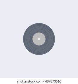 New gramophone vinyl LP record with red label. Black musical long play album disc . old technology, realistic retro design, vector art image illustration,