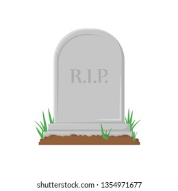 new gravestone with germinated grass in flat style