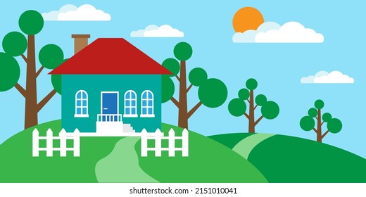 new and green cool rural illustrations suitable for graphic design, story illustrations in books or the internet, or for children learning to read and draw and color