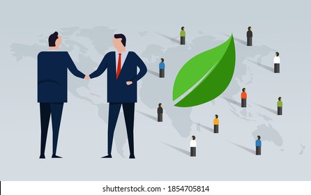 new green deals handshake sustainable environment agreement together with partner between country with world map