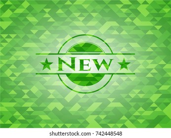 New green emblem. Mosaic background