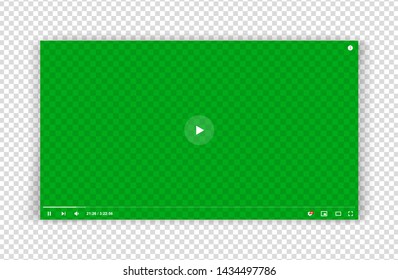 New green video player window template for web or mobile apps isolated on transparent background. Flat style watching video online minimalistic page design. Vector illustration