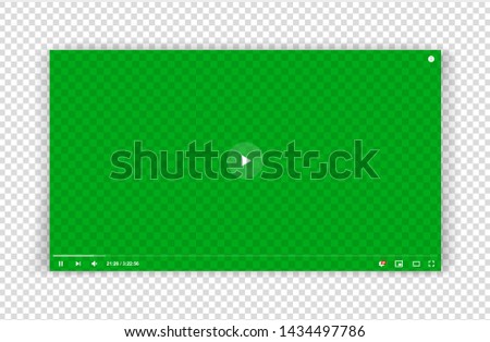 New green video player window template for web or mobile apps isolated on transparent background. Flat style watching video online minimalistic page design. Vector illustration