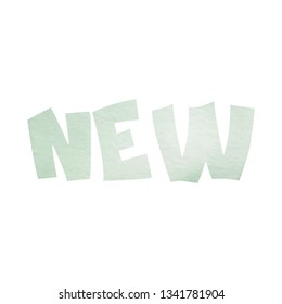 New. Green watercolor textured word "new", vector image. Isolated wihout background.