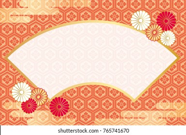 A New Year’s greeting card template with a text space and traditionally auspicious graphic elements in Japan. Vector illustration. 