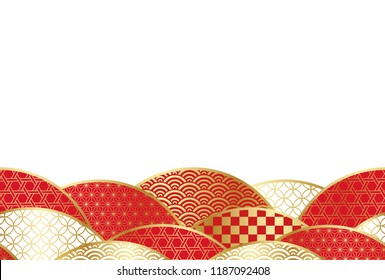 New Year’s greeting card template with traditional Japanese pattern and text space, vector illustration.