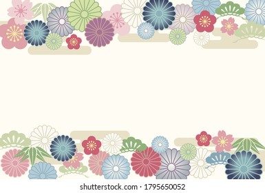Plantilla vectorial de tarjetas de felicitación de Año Nuevo decorada con encantos de la época japonesa. 