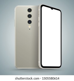 New grey smartphone back front mockup realistic vector illustration for technology application and advertising.