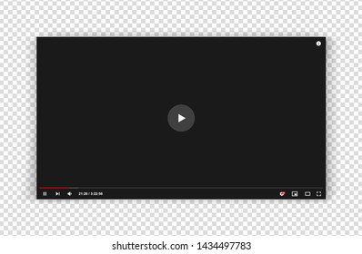 New grey video player window template for web or mobile apps isolated on transparent background. Flat style watching video online minimalistic page design. Vector illustration
