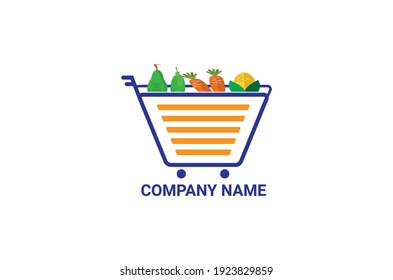 New Grocery Basket Logo, Fresh Vegetable With Big Cart Grocery Logo Design Vector Template