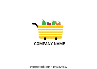 New Grocery Basket Logo, Fresh Vegetable With Big Cart Grocery Logo Design Vector Template