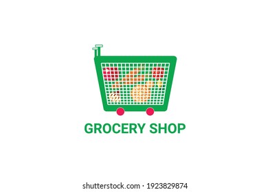 New Grocery Basket Logo, Fresh Vegetable With Big Cart Grocery Logo Design Vector Template