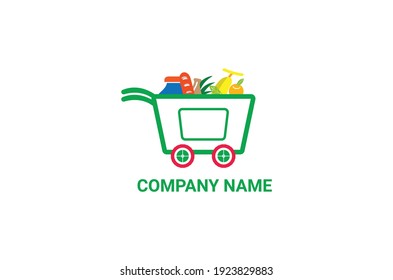 New Grocery Basket Logo, Fresh Vegetable With Big Cart Grocery Logo Design Vector Template