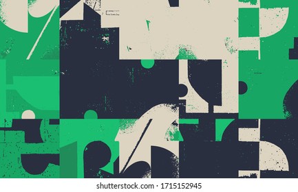 New grunge aesthetics in abstract pattern design composition. Brutalist inspired vector graphics collage made with simple geometric shapes and offset textures, useful for poster art and digital print.