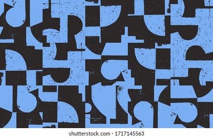 New grunge aesthetics in abstract pattern design composition. Brutalist inspired vector graphics collage made with simple geometric shapes and offset textures, useful for poster art and digital print.