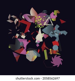 New grunge aesthetics in abstract pattern design composition. Brutalist inspired vector graphics collage made with simple geometric shapes and offset textures, useful for poster art and digital print.