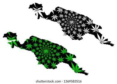 New Guinea - map is designed cannabis leaf green and black, New Guinea island (Republic of Indonesia and Papua New Guinea) map made of marijuana (marihuana,THC) foliage,