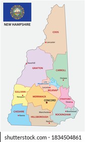 nuevo mapa del vector administrativo de hampshire con bandera